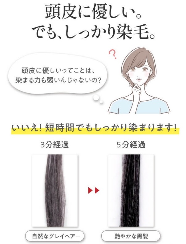 頭皮に優しい。でも、短時間でもしっかり染毛